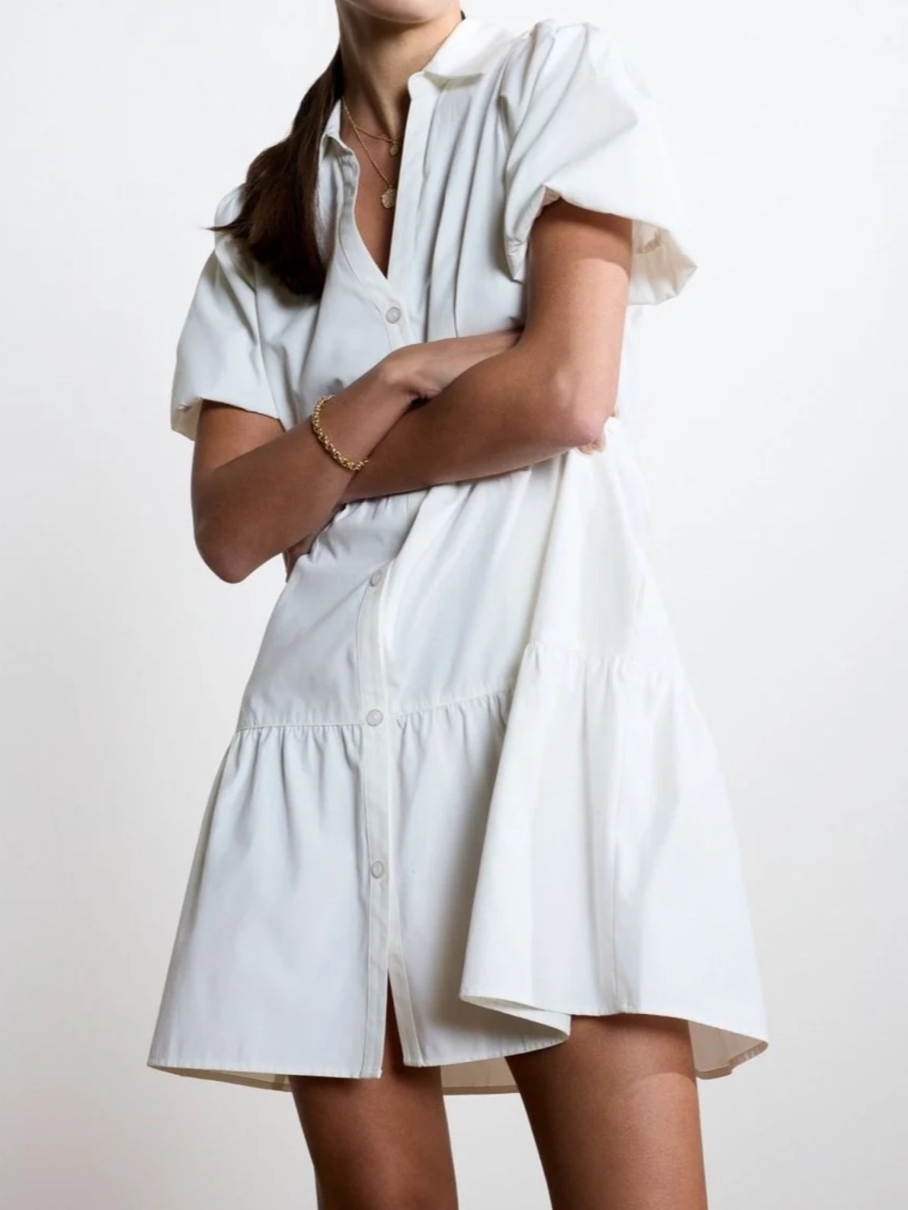 Brochu Walker The Havana Mini Dress
Puff Sleeve Tiered Poplin